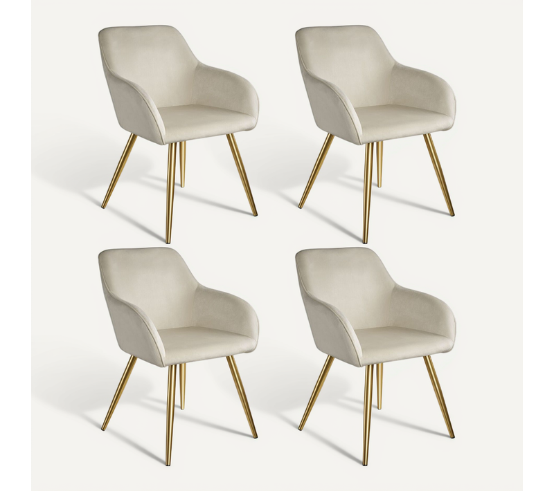 Chaise Rembourrée Effet Velours Crème Or Forme Ergonomique Stable 4 Places 58x62x82cm