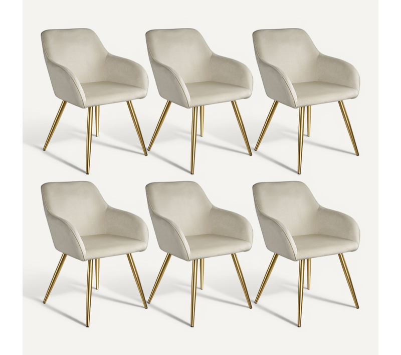 Chaise Rembourrée Effet Velours Crème Or Forme Ergonomique Stable 6 Places 58x62x82cm
