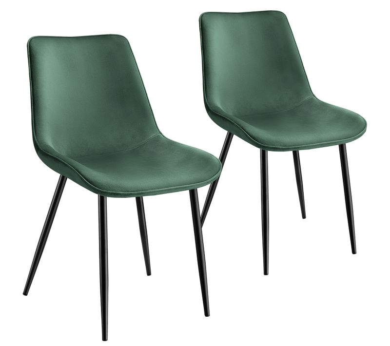 Lot 2 Chaises Assise Ergonomique Rembourrée Aspect Velours Vert