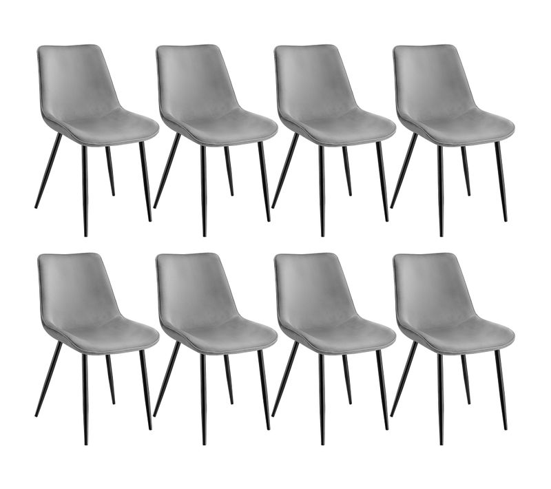 Lot De 8 Chaises Rembourées Aspect Velours Ergonomique Gris
