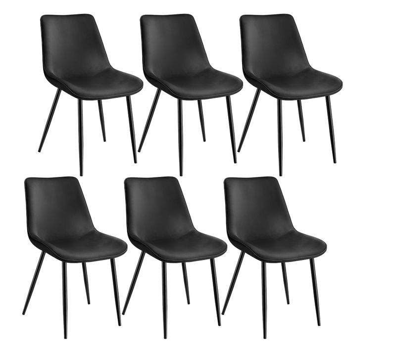 Lot De 6 Chaises Rembourrées Aspect Velours Assise Ergonomique Noir