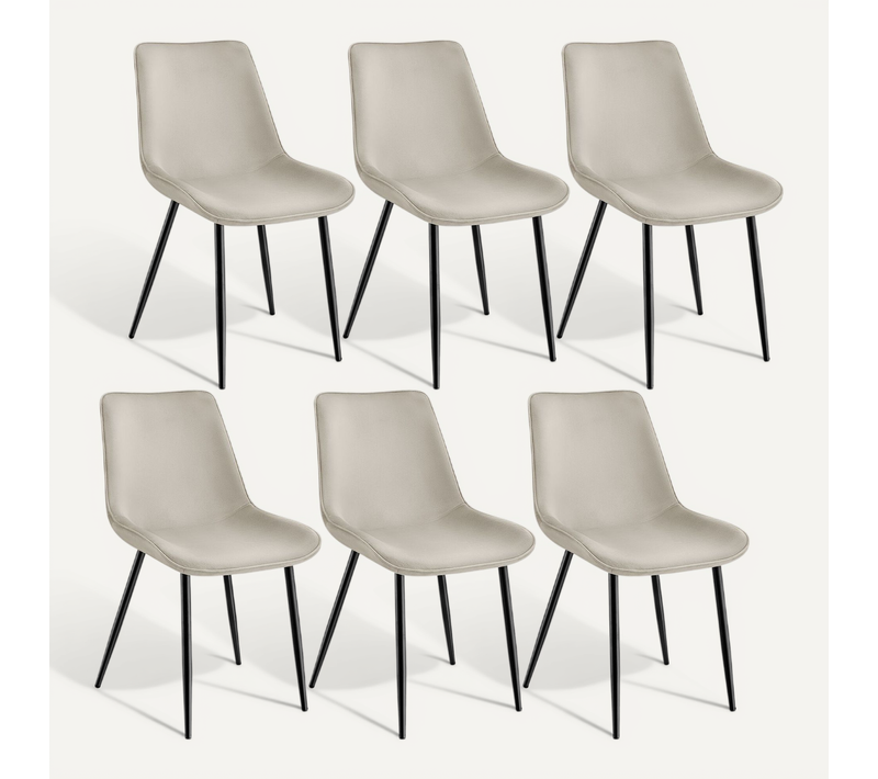 Lot De 6 Chaises Salle À Manger Rembourrées Velours Crème Dossier Ergonomique Acier