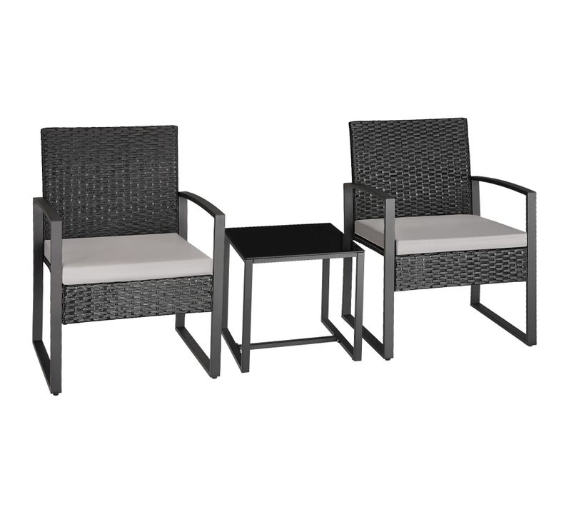 Ensemble De Salon De Jardin En Rotin Gris Clair/noir  55.5 X 58 X 78 Cm