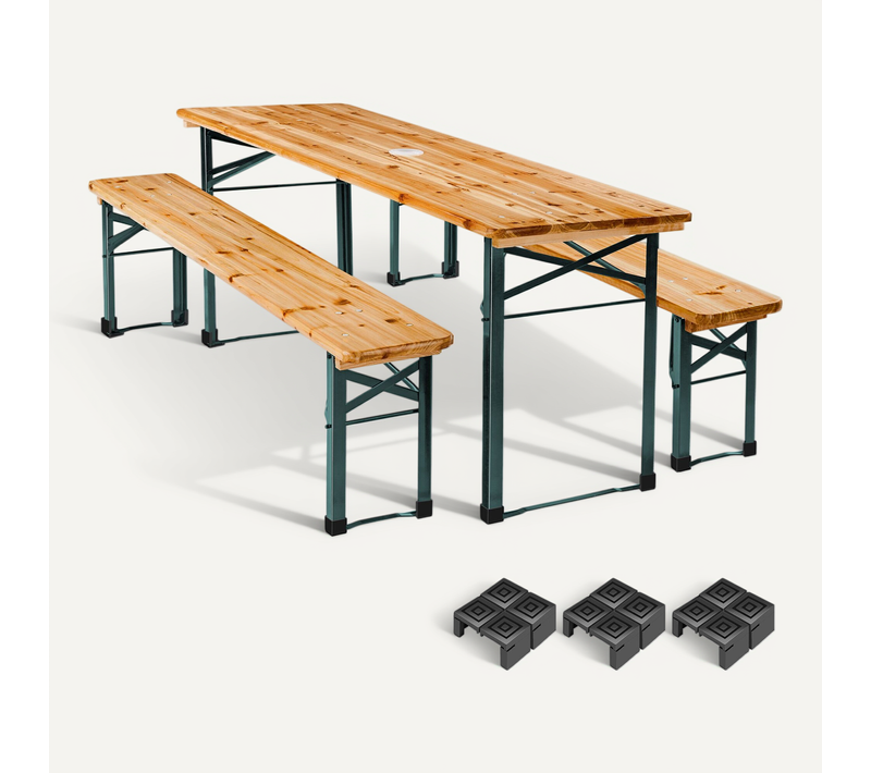 Ensemble Jardin Pliable Parasol Acier-bois Résistant Extérieur 3 Pièces