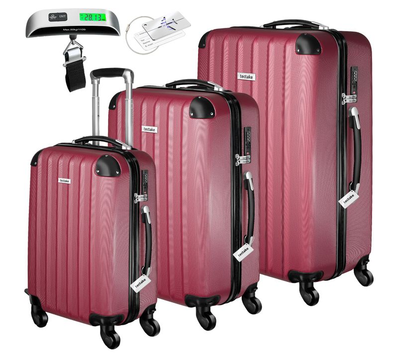 1 Ensemble De 3 Valises Talia En Plastique Abs Rouge Bordeaux