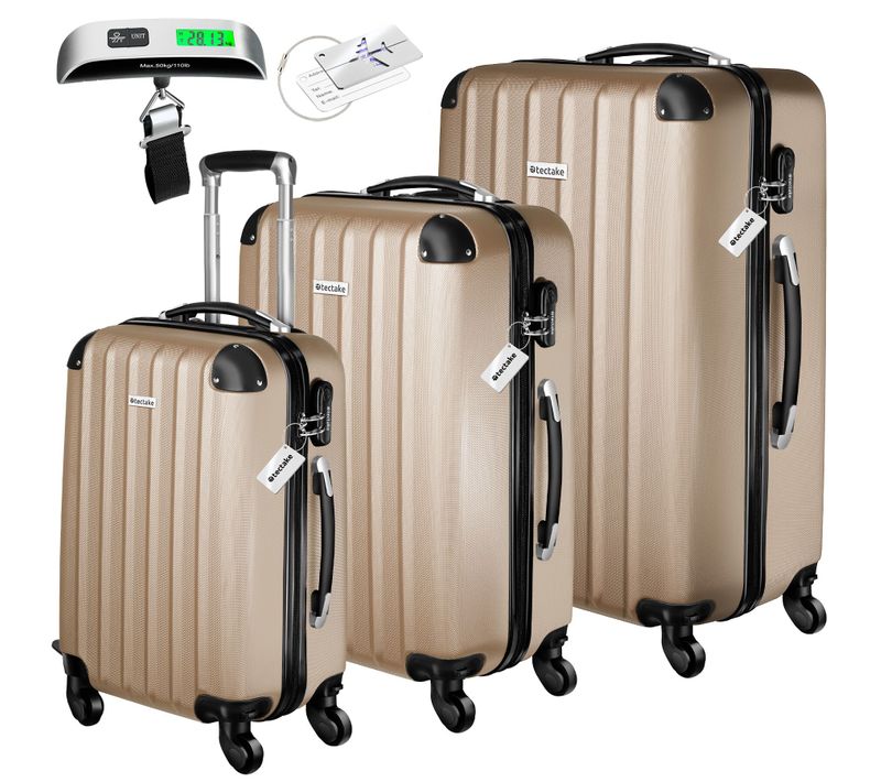 Ensemble De 3 Valises Avec Pèse-bagage Et Étiquettes Roulettes 360 Degrès