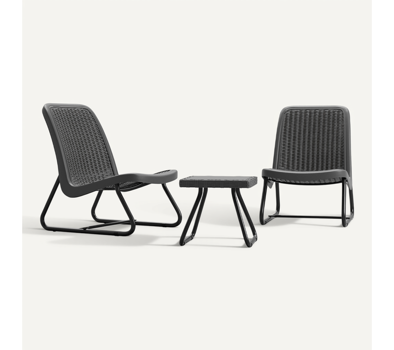 Salon de jardin Modica Façon Rotin Pour 2 Personnes, Ergonomique