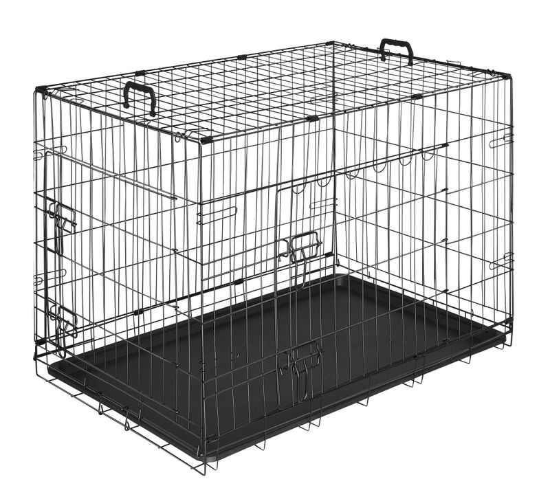 Caisse Grillagée Pour Chien Pliable Avec 2 Portes Et 2 Poignées De Transport Noir