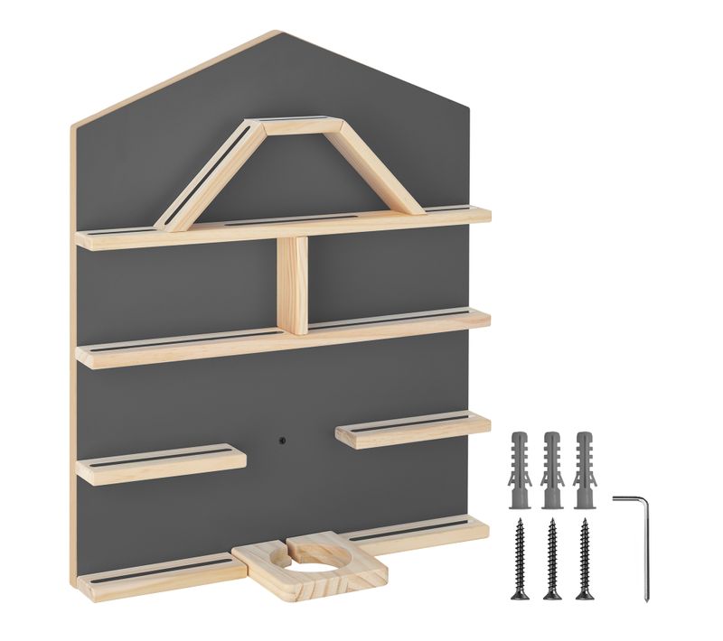 étagère Murale Forme Maison Gris Anthracite 12 Tablettes Bois Fixation Magnétique 50x15,5x60cm