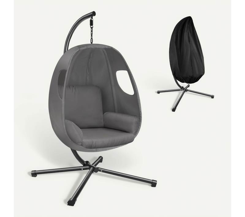 Fauteuil Suspendu Cadre Acier Coussin épais Réglable 160 Kg Intérieur Extérieur Gris 100x97x201cm