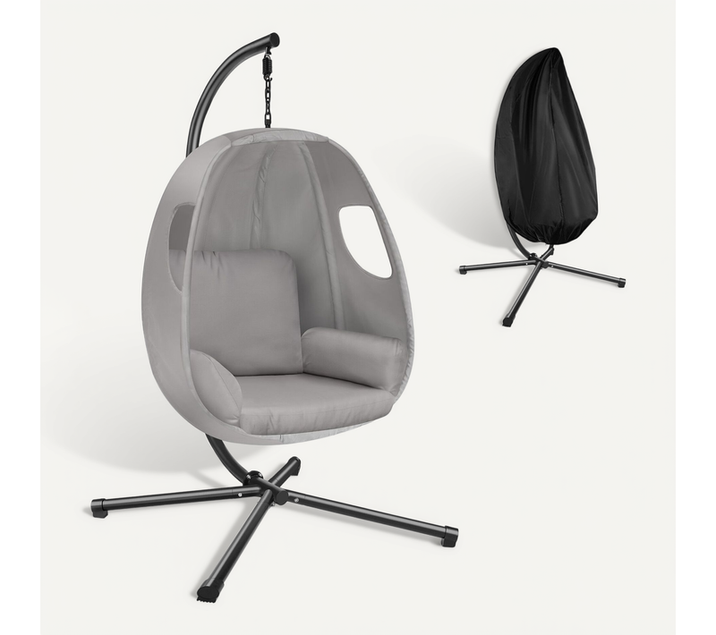Fauteuil Suspendu Gris Clair Réglable 100x97x201cm Support Acier 160 Kg Housse Incluse