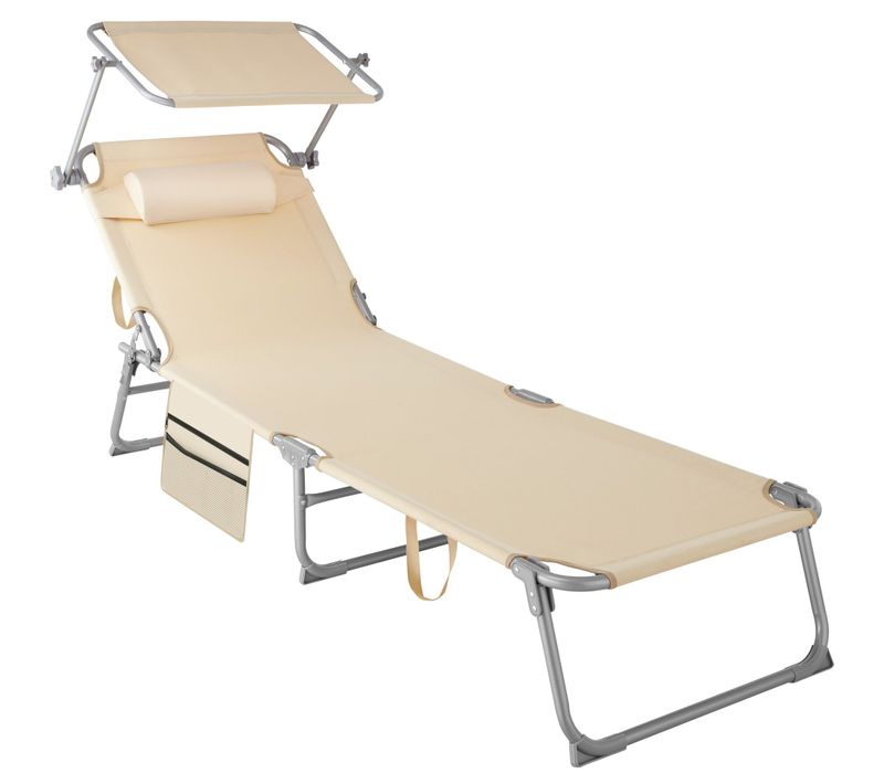 Bain De Soleil 4 Positions Pliable En Polyester Et Acier Beige