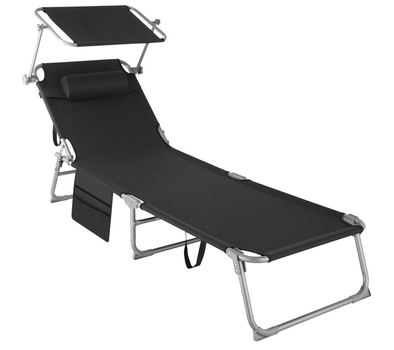 Bain De Soleil 4 Positions Pliable En Polyester Et Acier Noir