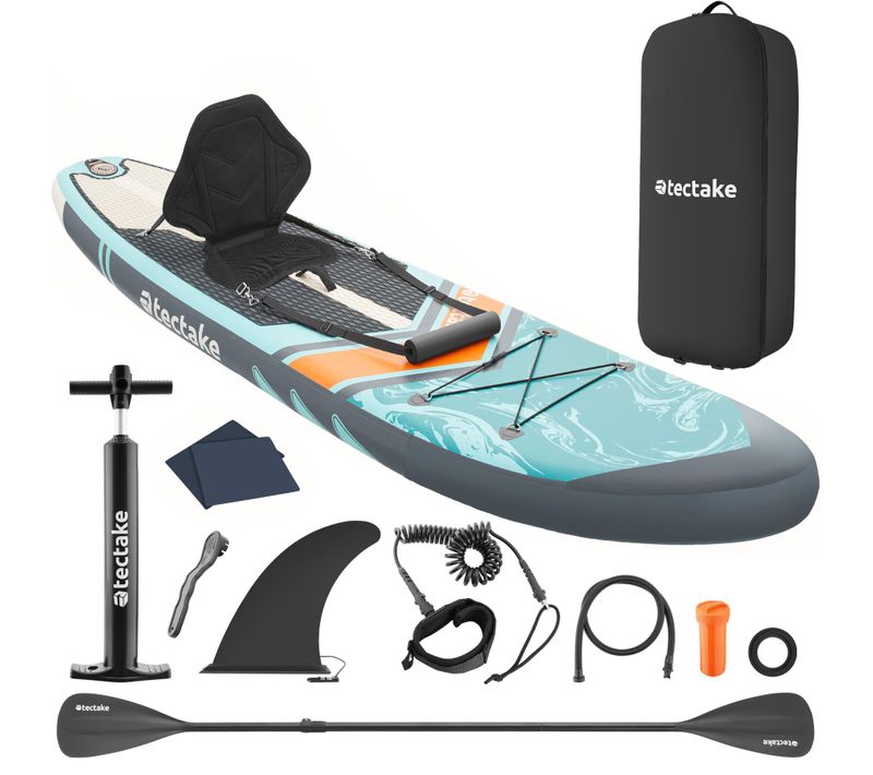 Planche Paddle Gonflable 2en1 En Drop-stitch Pagaie Aluminium Turquoise-orange 288x77 Cm