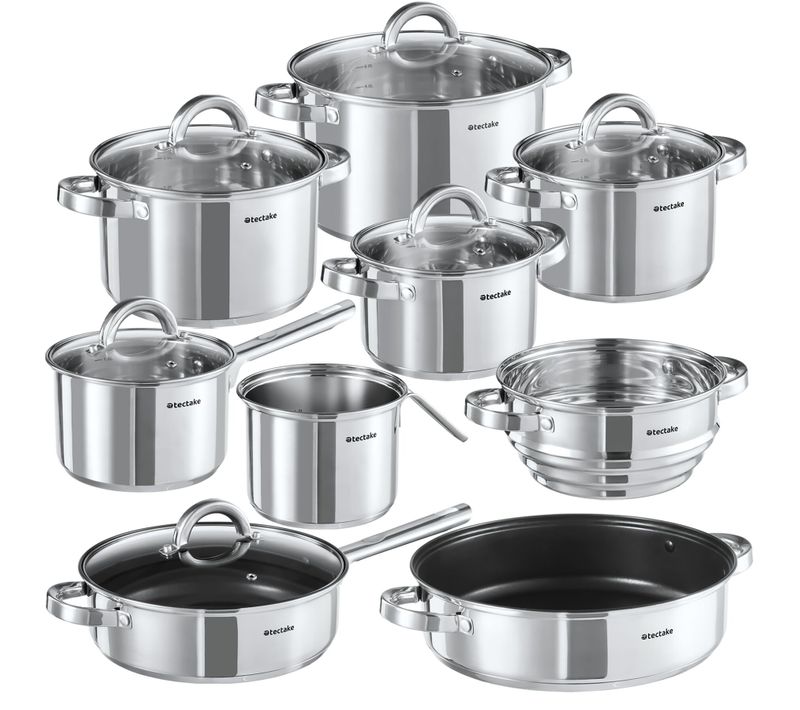 Batterie De Cuisine 15 Pièces En Acier Inoxydable Pour Induction