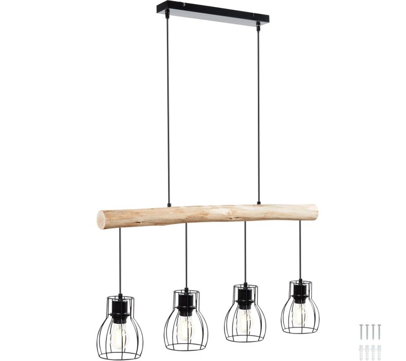 Lampes Suspendues Style Industriel Poutre En Bois Et 4 Ampoules 40 W