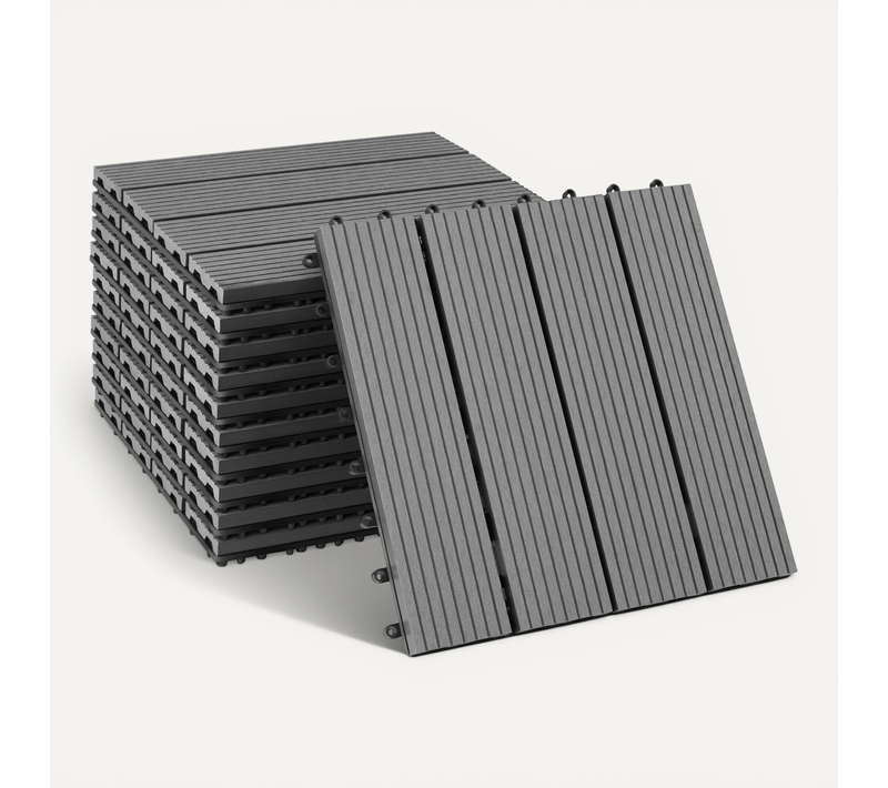 Lot De 11 Dalles De Terrasse Tegulas En Wpc Gris
