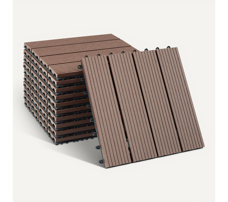 Lot De 11 Dalles De Terrasse Tegulas En Wpc Marron