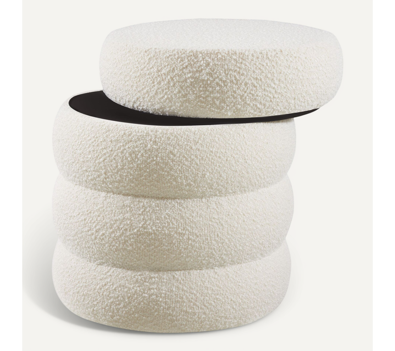 1 Tabouret Avec Espace De Rangement Altu En Bois Mdf Bouclé Crème/ Blanc