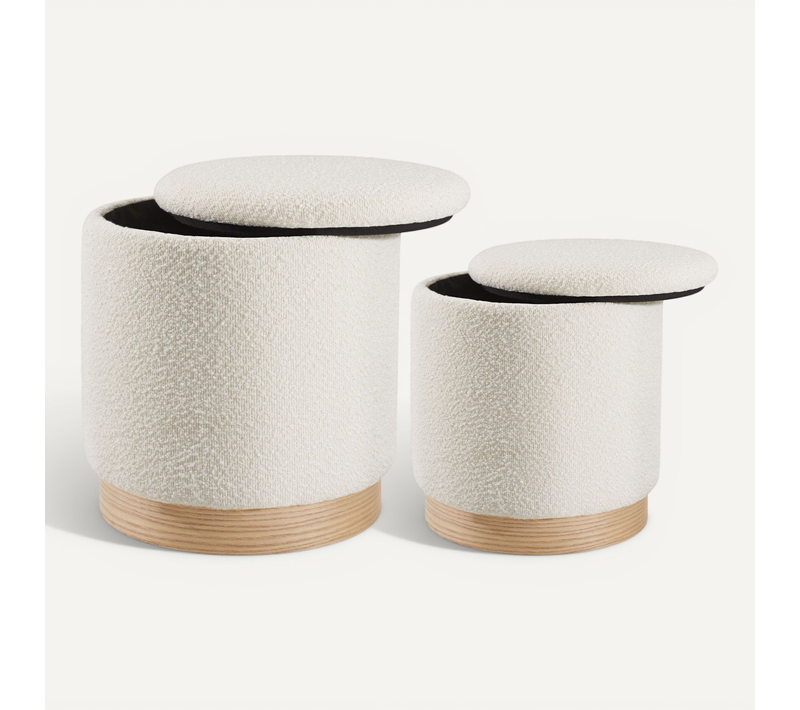 1 Ensemble De 2 Poufs Avec Espace De Rangement Orchide En Bois Mdf Crème