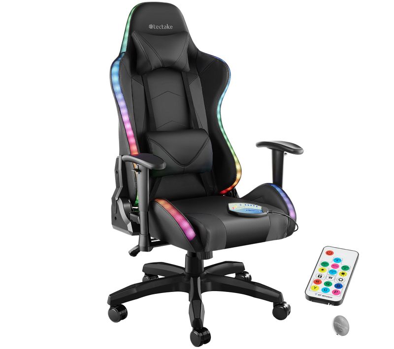 Chaise De Gaming Dossier Réglable Avec Fonction Massage Et LED Noir