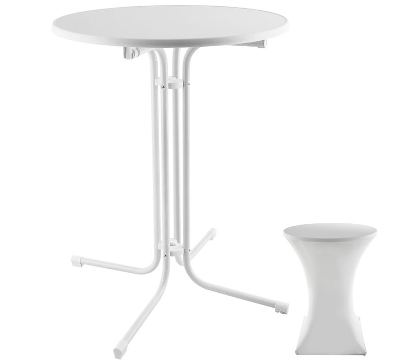Table Haute Pliable Ronde Avec Housse 90x110 Cm Blanc
