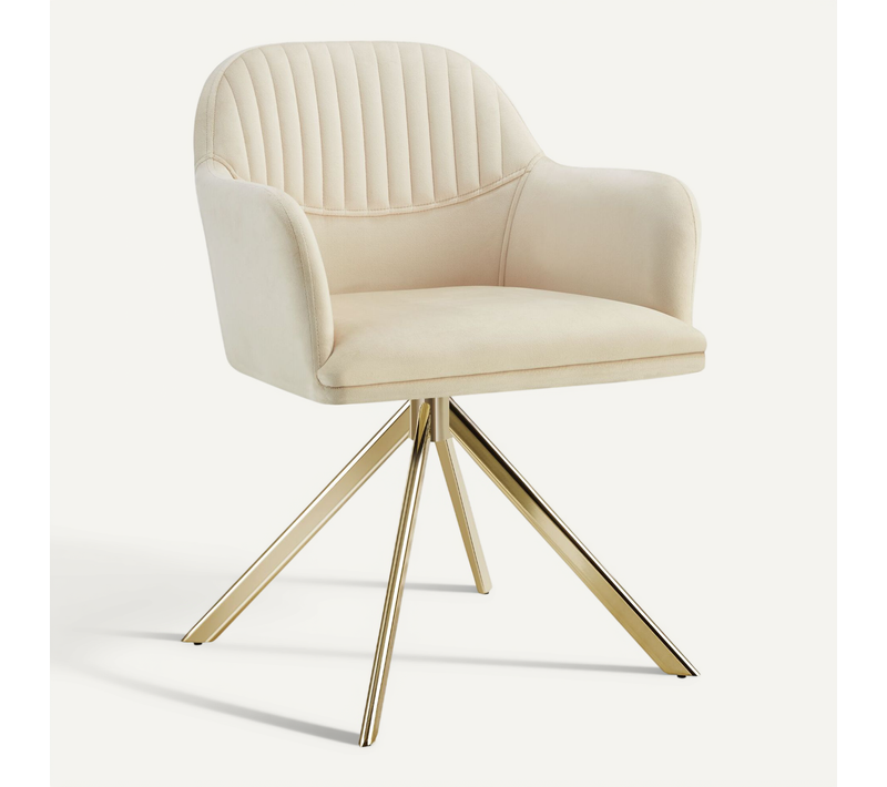 Par Pièce Chaise Pivotante En Velours Lona En Acier Enduit De Poudre Crème/or