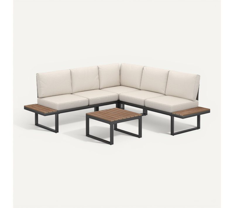 Ensemble De Salon De Jardin Noir 196 X 196 X 77 Cm