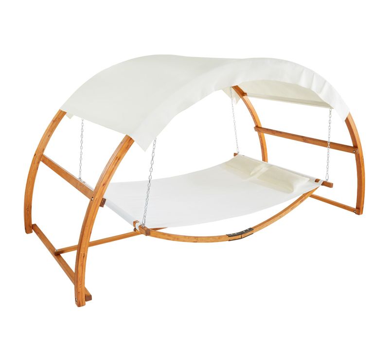 Hamac Pour 2 Personnes Avec Cadre En Bois Et Grand Toit Solaire