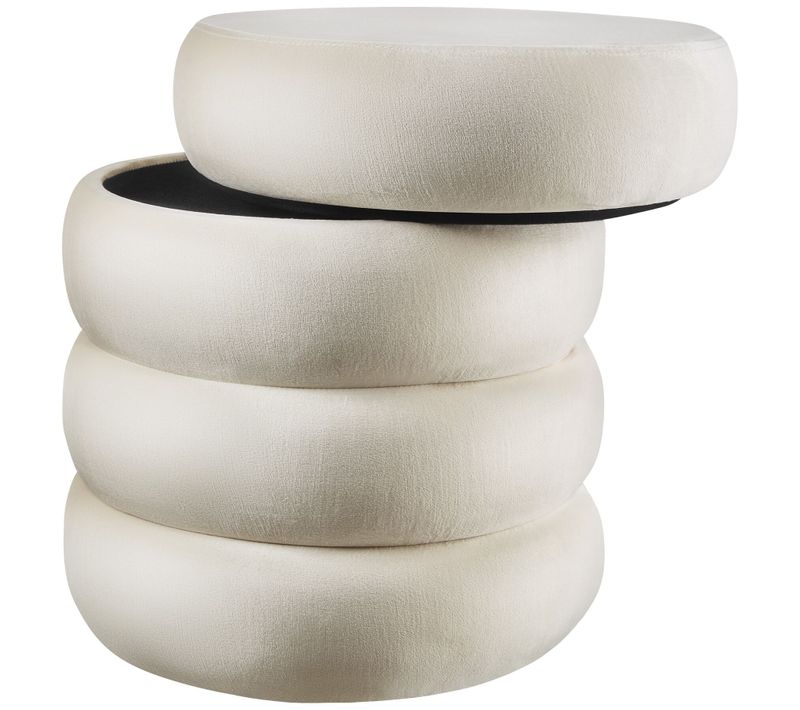 Pouf Rond Rembourré Avec Rangement Et Revêtement Doux