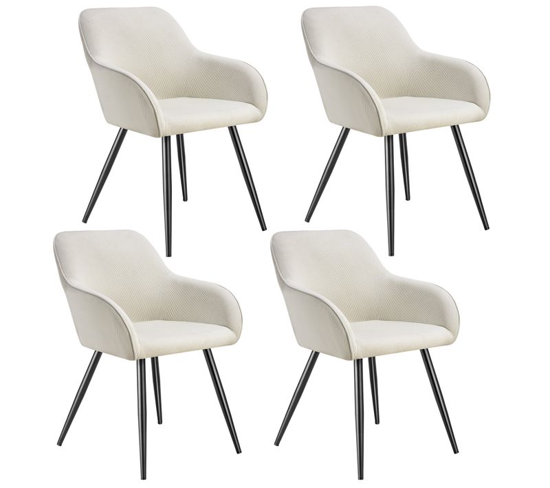 Lot De 4 Chaise De Salle À Manger Marilyn En Polyester, Acier Crème/noir