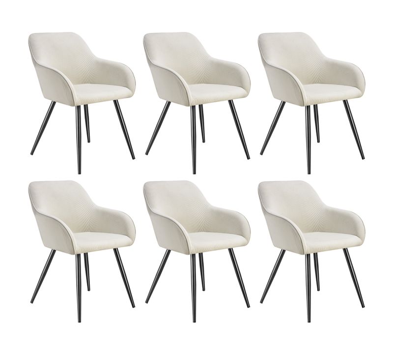 Lot De 6 Chaise De Salle À Manger Marilyn En Polyester, Acier Crème/noir