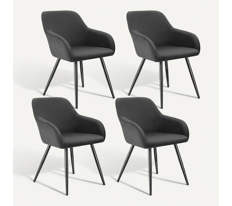 Lot De 4 Chaise De Salle À Manger Marilyn En Polyester, Acier Anthracite-noir