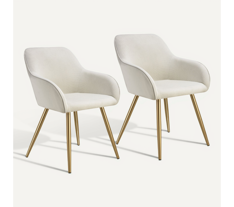 Lot De 2 Chaise De Salle À Manger Marilyn En Polyester, Acier Crème/or