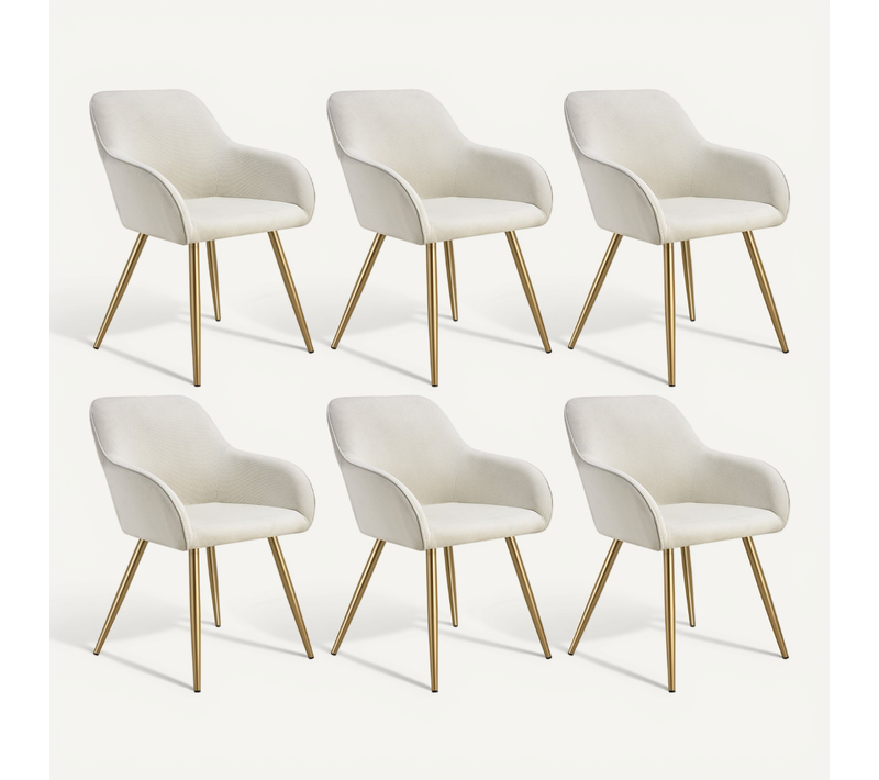 Lot De 6 Chaise De Salle À Manger Marilyn En Polyester, Acier Crème/or