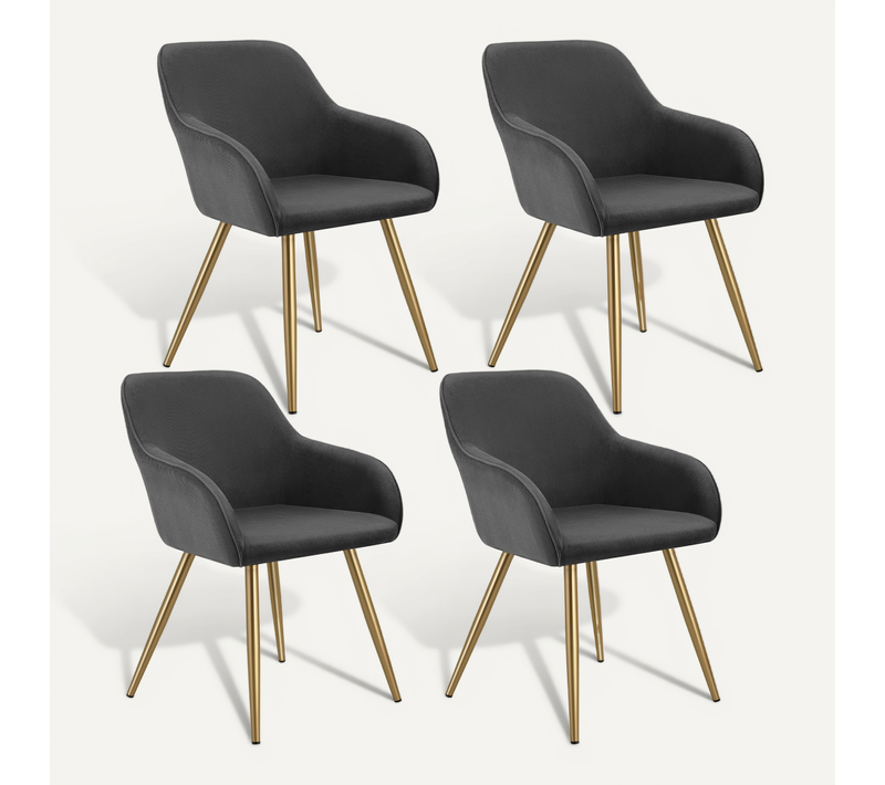 Lot De 4 Chaise De Salle À Manger Marilyn En Polyester, Acier Gris Anthracite/jaune Or