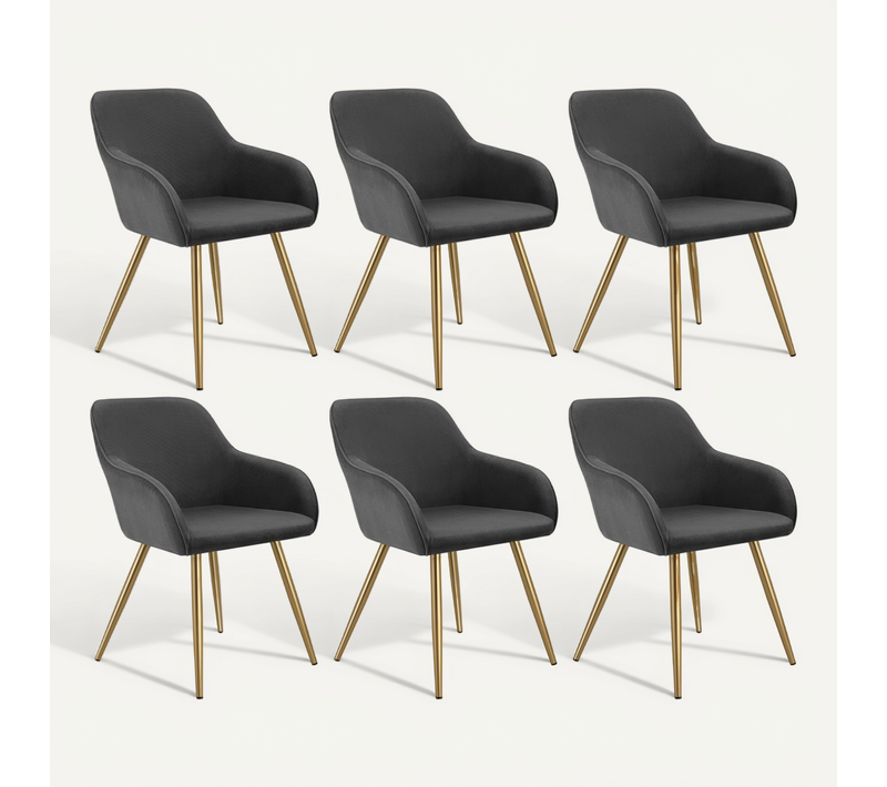 Lot De 6 Chaise De Salle À Manger Marilyn En Polyester, Acier Gris Anthracite/jaune Or