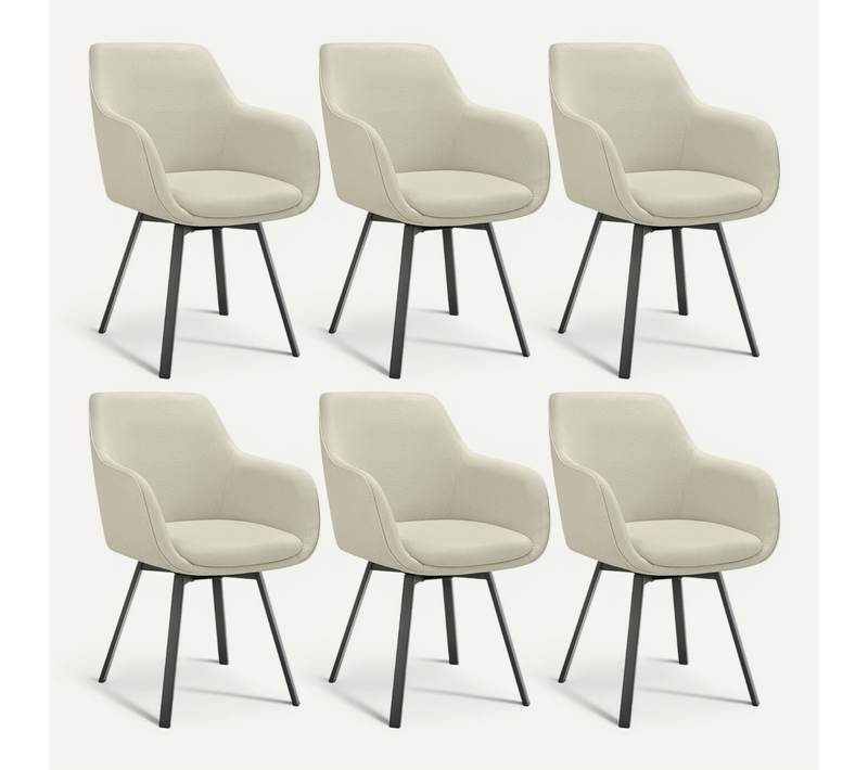 Lot De 6 Chaise Pivotante À Accoudoirs Alicon En Acier Enduit De Poudre/polyester Grège