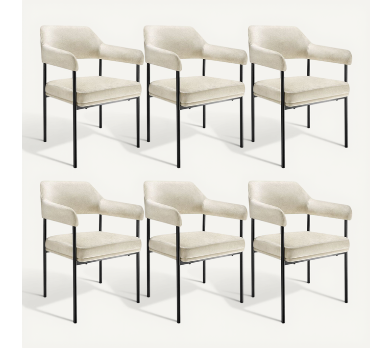 Lot De 6 Fauteuil Doé En Polyuréthane Aspect Velours Blanc Cassé