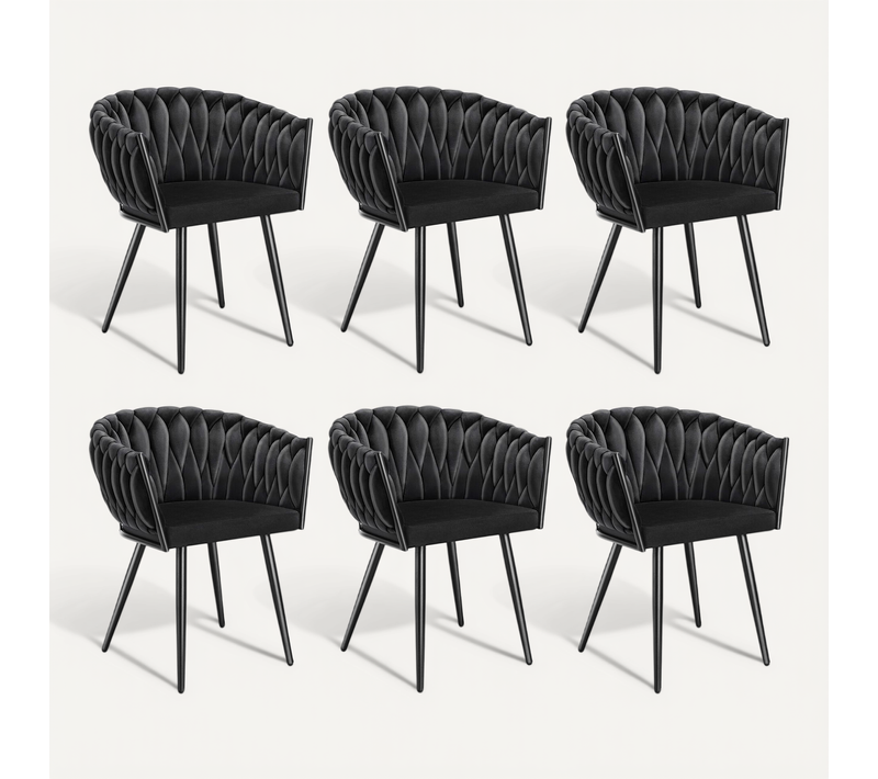 Lot De 6 Lot De Chaises De Salle À Manger Astano En Acier Enduit De Poudre/polyester Noir