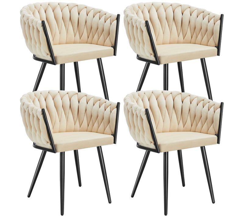 Lot 4 Chaises De Salle à Manger En Velours Design Noué Sables