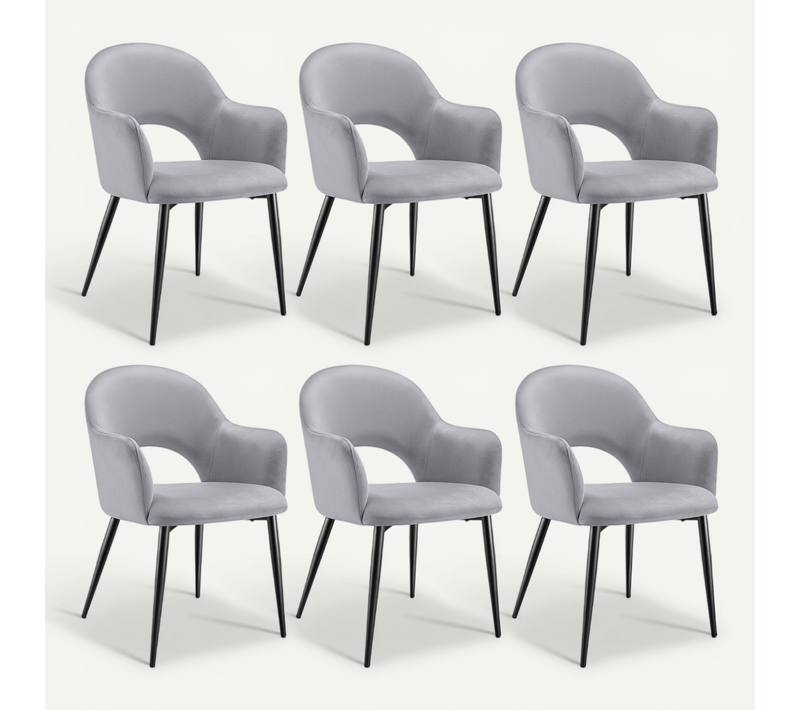 Lot De 6 Fauteuil Sachel En Polyester, Acier Gris Clair
