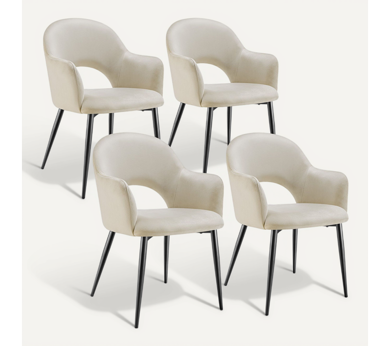 Lot De 4 Fauteuil Sachel En Polyester, Acier Crème