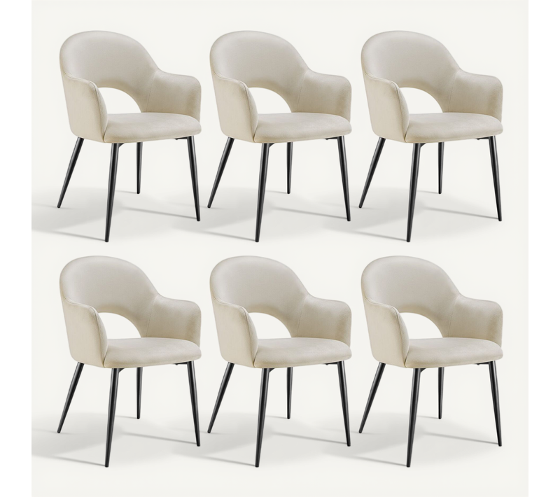Lot De 6 Fauteuil Sachel En Polyester, Acier Crème