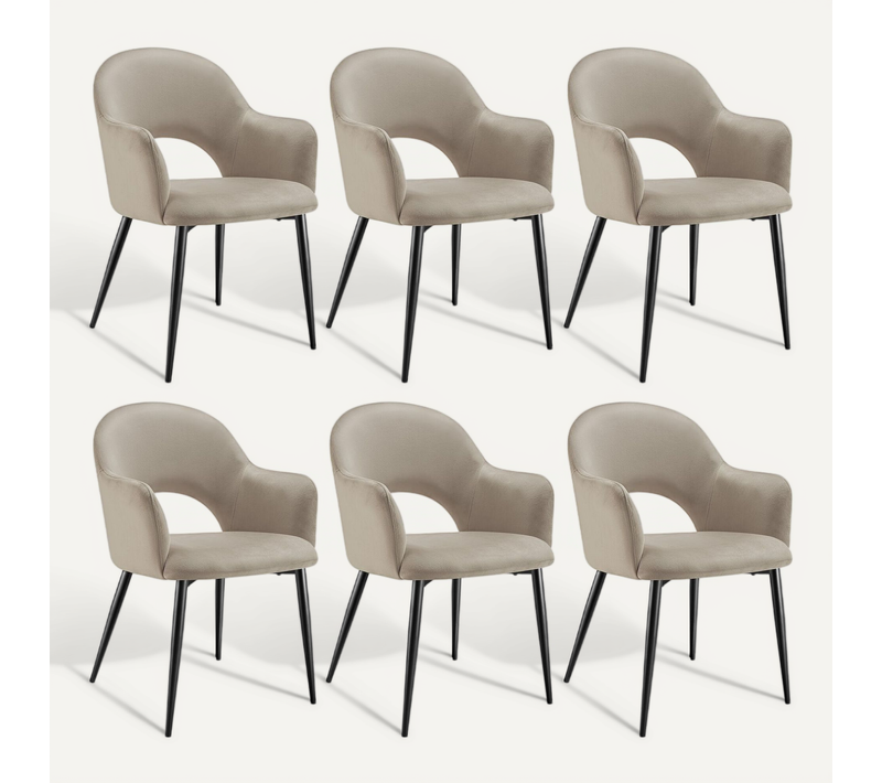 Lot De 6 Fauteuil Sachel En Polyester, Acier Taupe