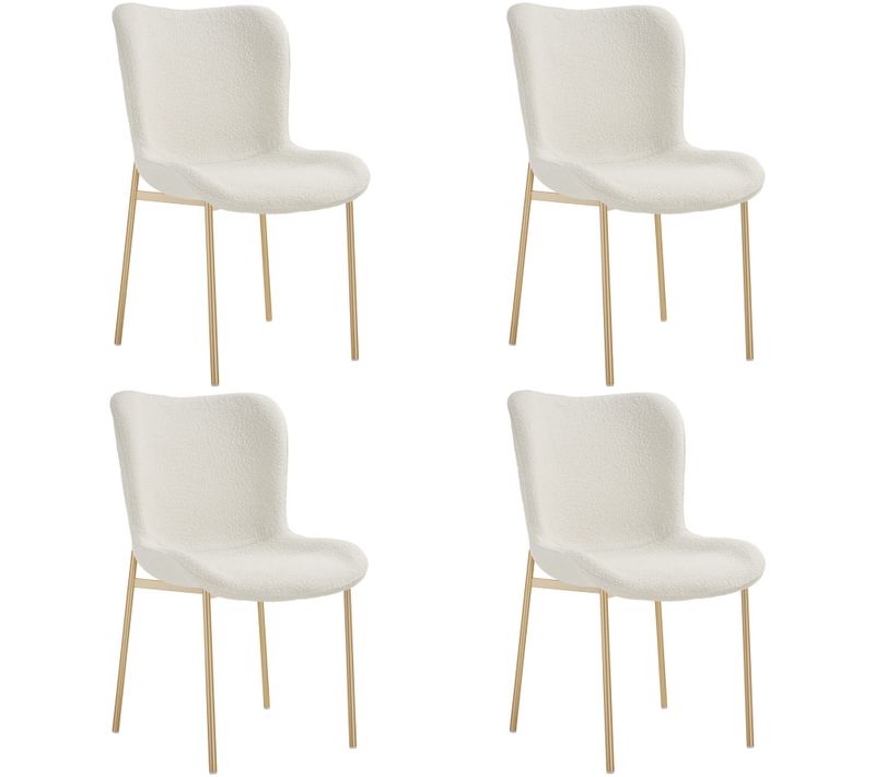 Lot de 4 Chaises Rembourrées Tessa - Bouclette Blanc/doré