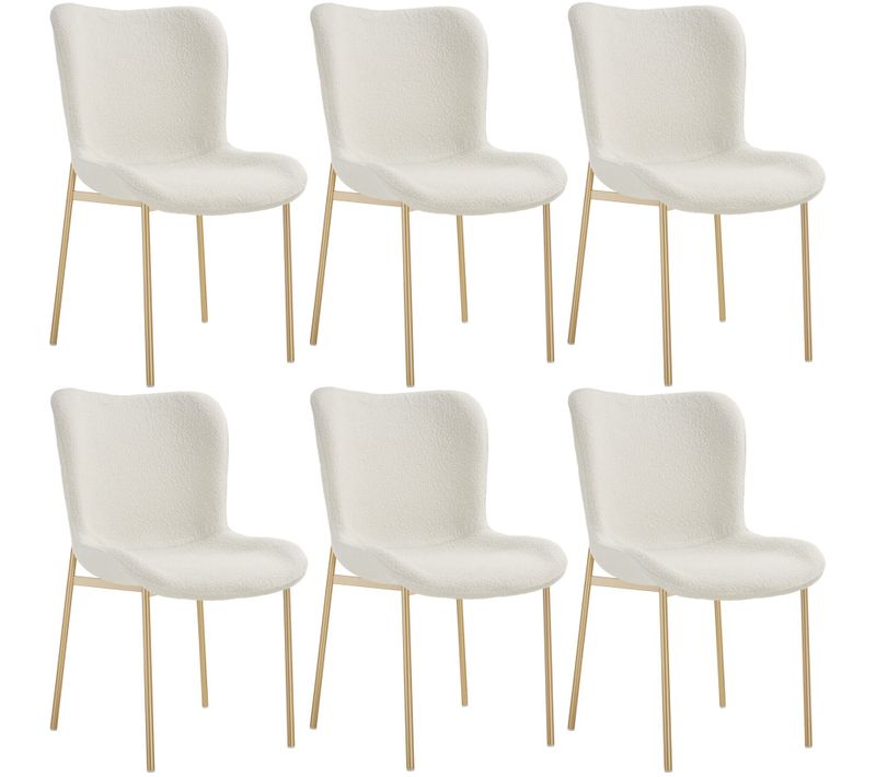 Lot de 6 Chaises Rembourrées Tessa - Bouclette Blanc/doré