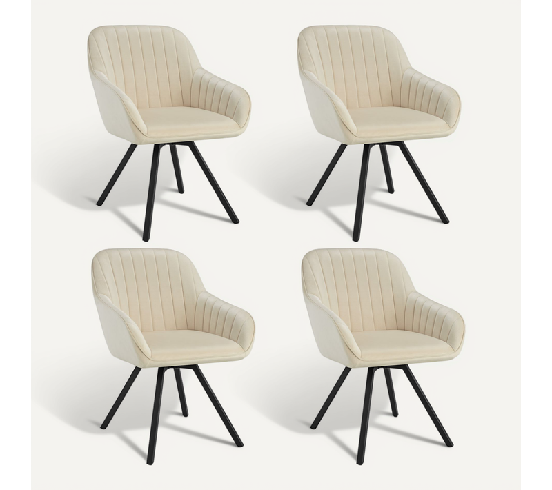 Lot De 4 Chaise Pivotante Avec Accoudoirs Snug En Acier Enduit De Poudre/polyester Crème