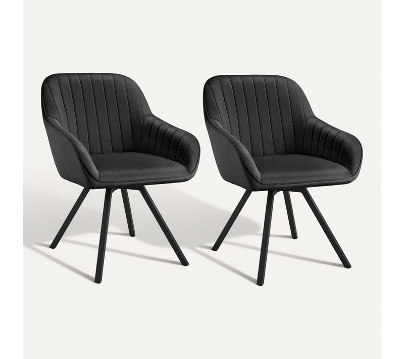 Lot De 2 Chaise Pivotante Avec Accoudoirs Snug En Acier Enduit De Poudre/polyester Noir