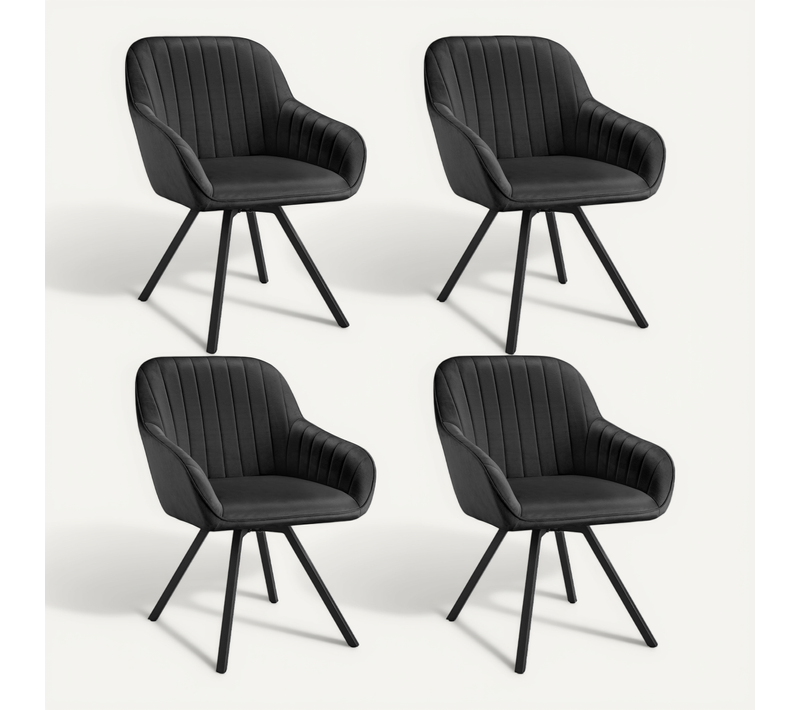 Lot De 4 Chaise Pivotante Avec Accoudoirs Snug En Acier Enduit De Poudre/polyester Noir